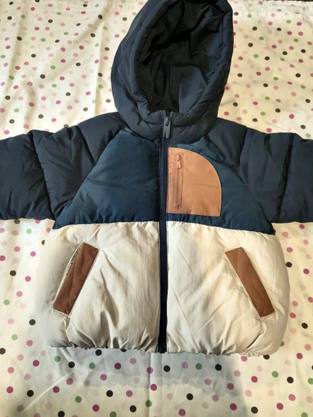 Zara Water-Repellent Colorblock Puffer Jacket Blue & White Girls 1/2 Years